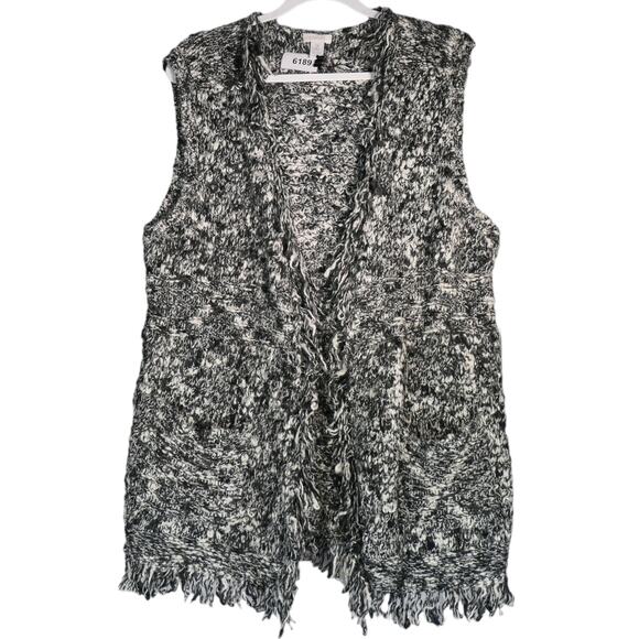 Chicos Sweater Vest Womens Large Wool Blend Black White Lagenlook Boho Cozy - Picture 1 of 10